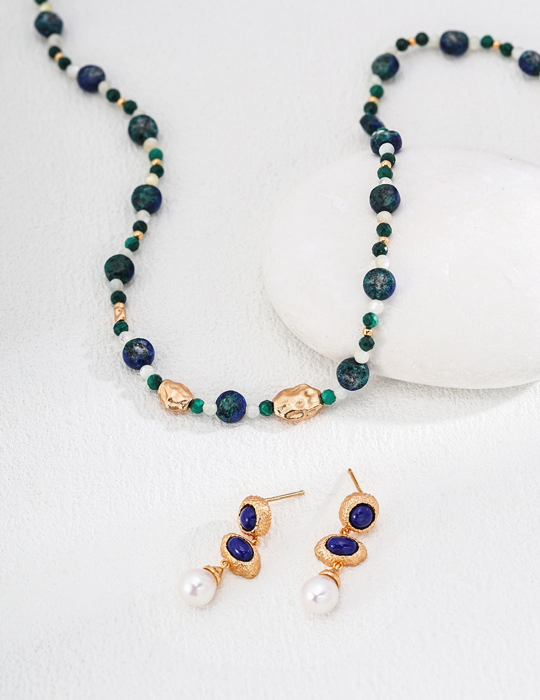 S925 Silver Vintage natural malachite lapis Lazuli from butterfly Shell Garden bead necklace