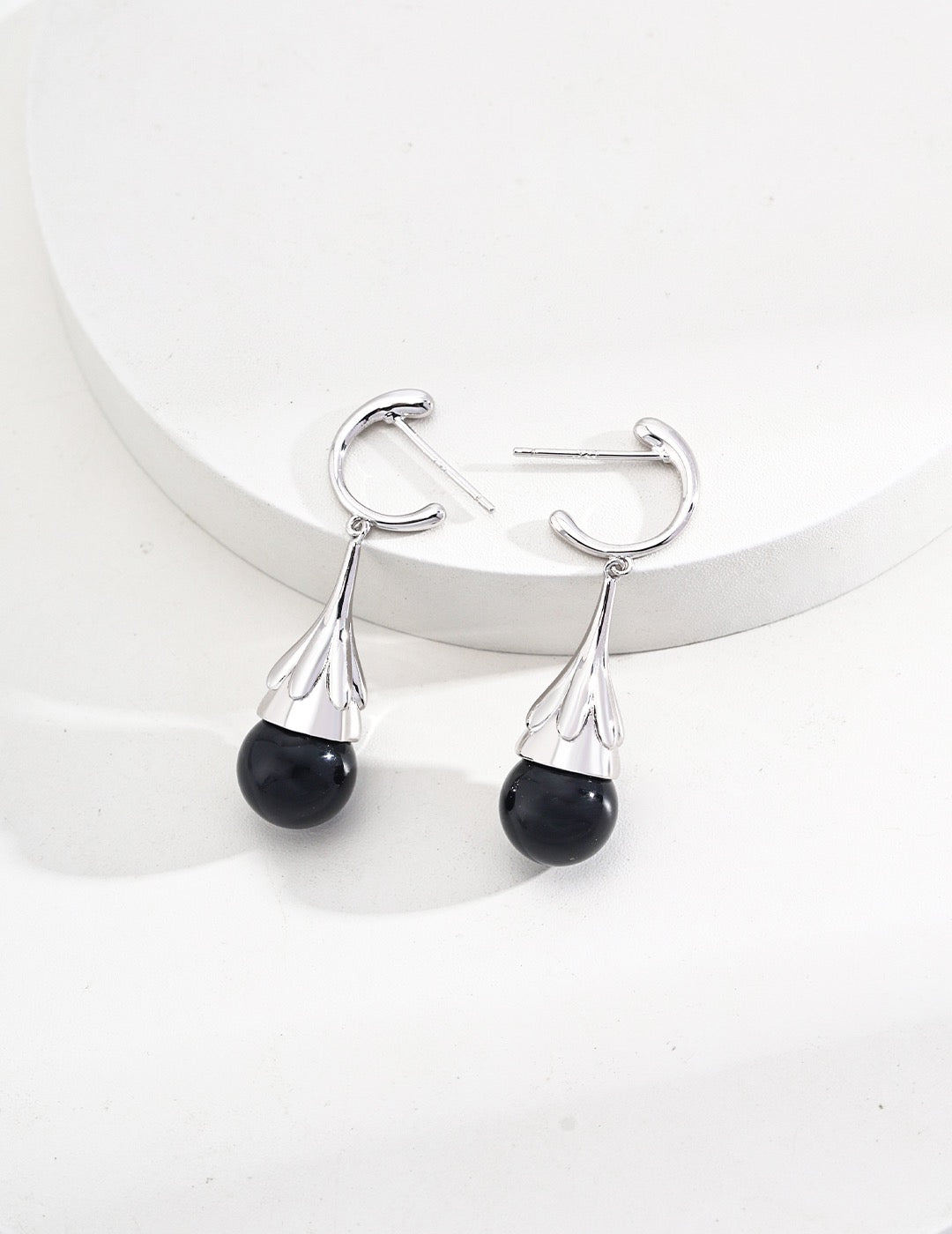 Sterling silver black agate/tiger's eye earrings