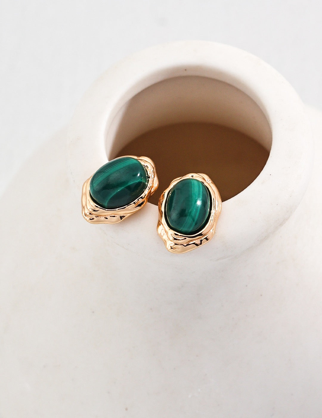 Natural malachite earring studs