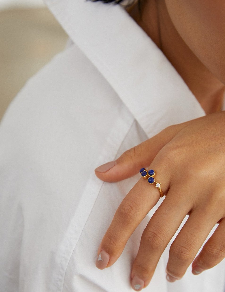 Pure silver natural lapis lazuli ring