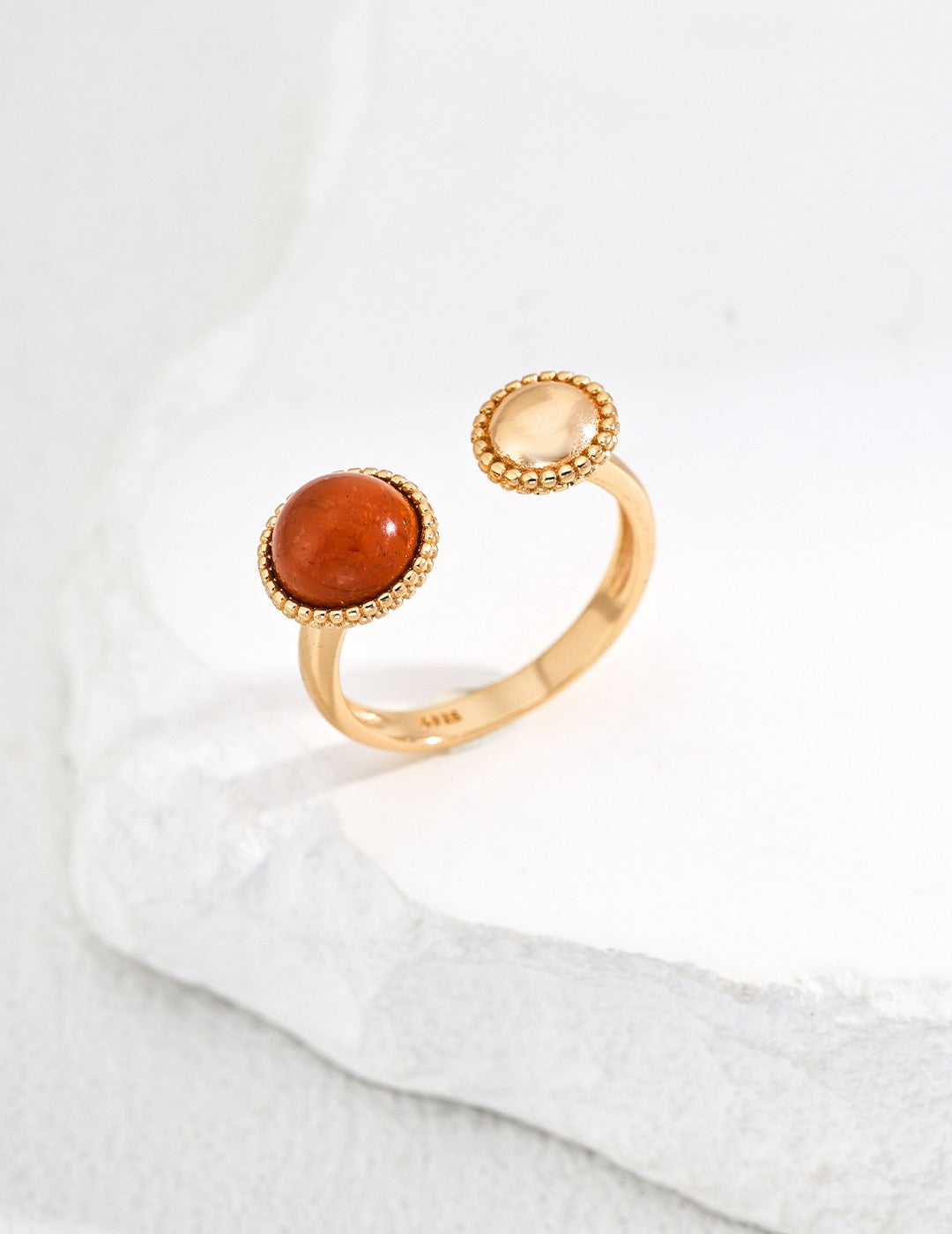 S925 silver simple red stone ring