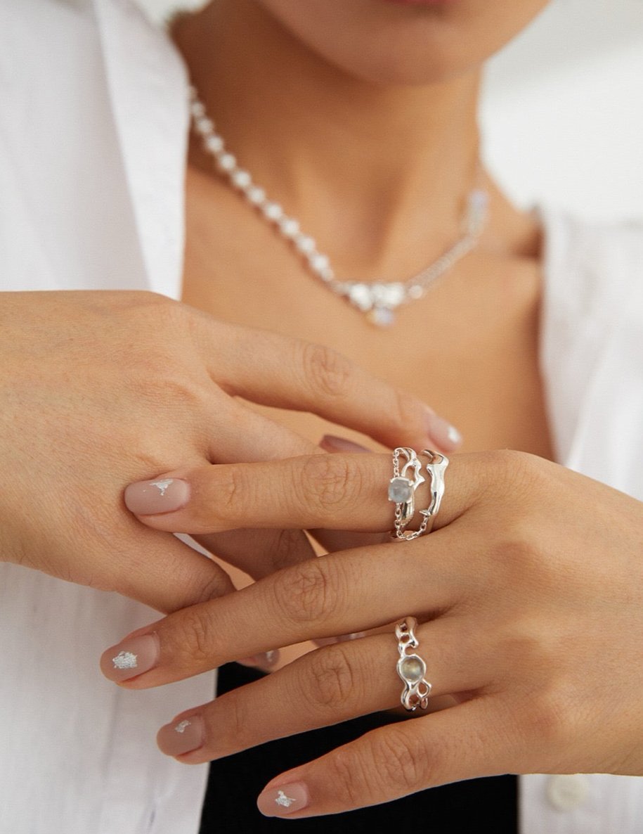 Sterling silver grey moonstone bestie ring