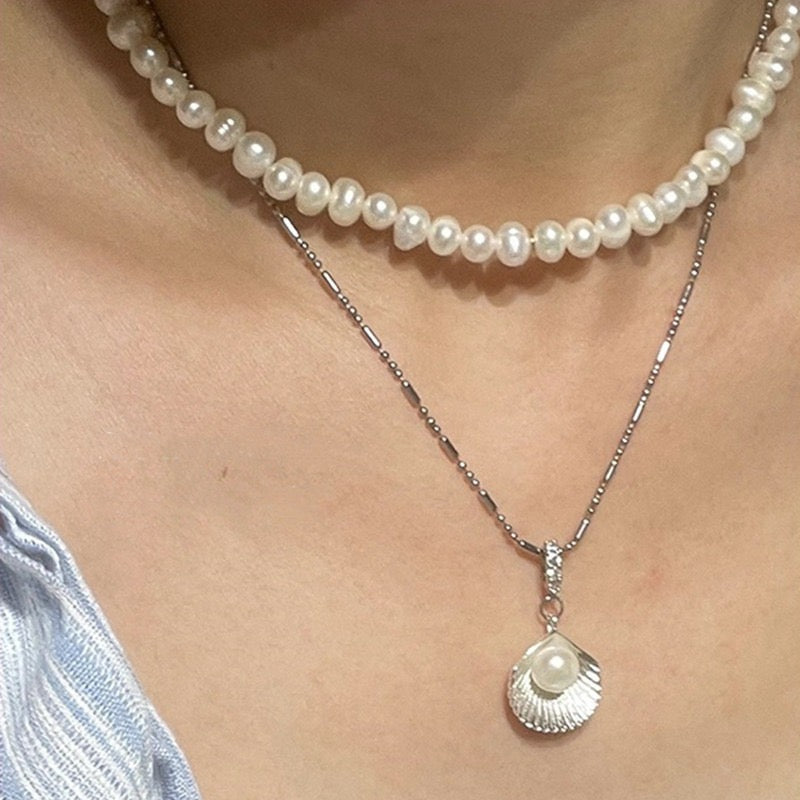 Natural pearl titanium pearl silver necklace ins necklace